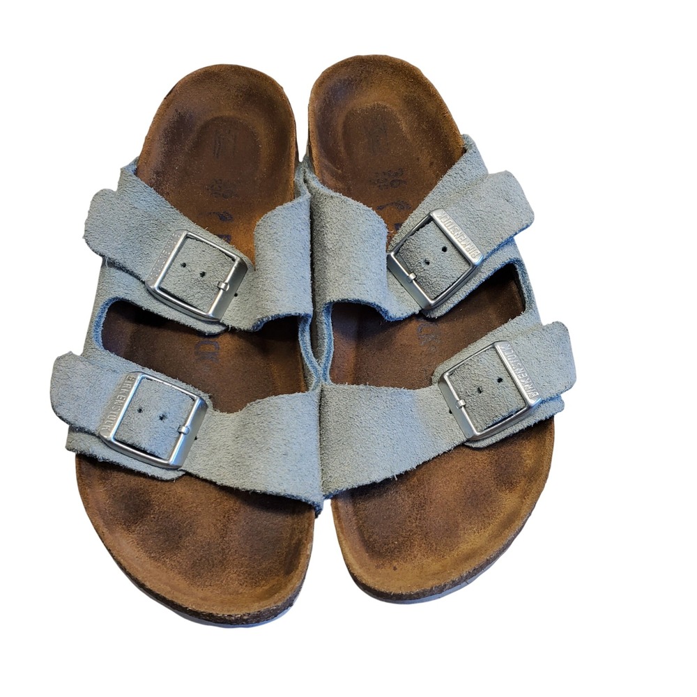 Birkenstock Arizona Blue Suede Two Strap Buckle Sandals Size 36